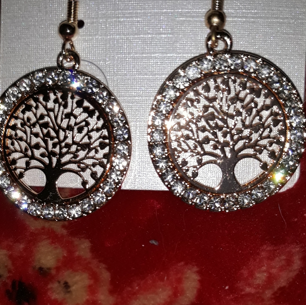 Tree of Life Crystal Earrings SILVER stainless steel Hypoallergenic Earwire NEW - Picture 2 of 6